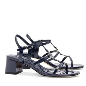💙🔹️Larroude 🔹️hana Navy Blue Patent Leather Block Heeled Sandals
